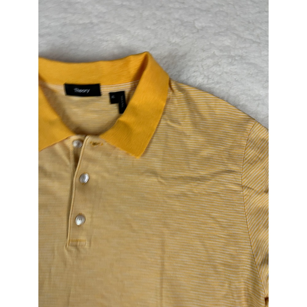 Theory Men's Yellow Stripe Short Sleeve Polo Shirt XL Made in‎ Peru